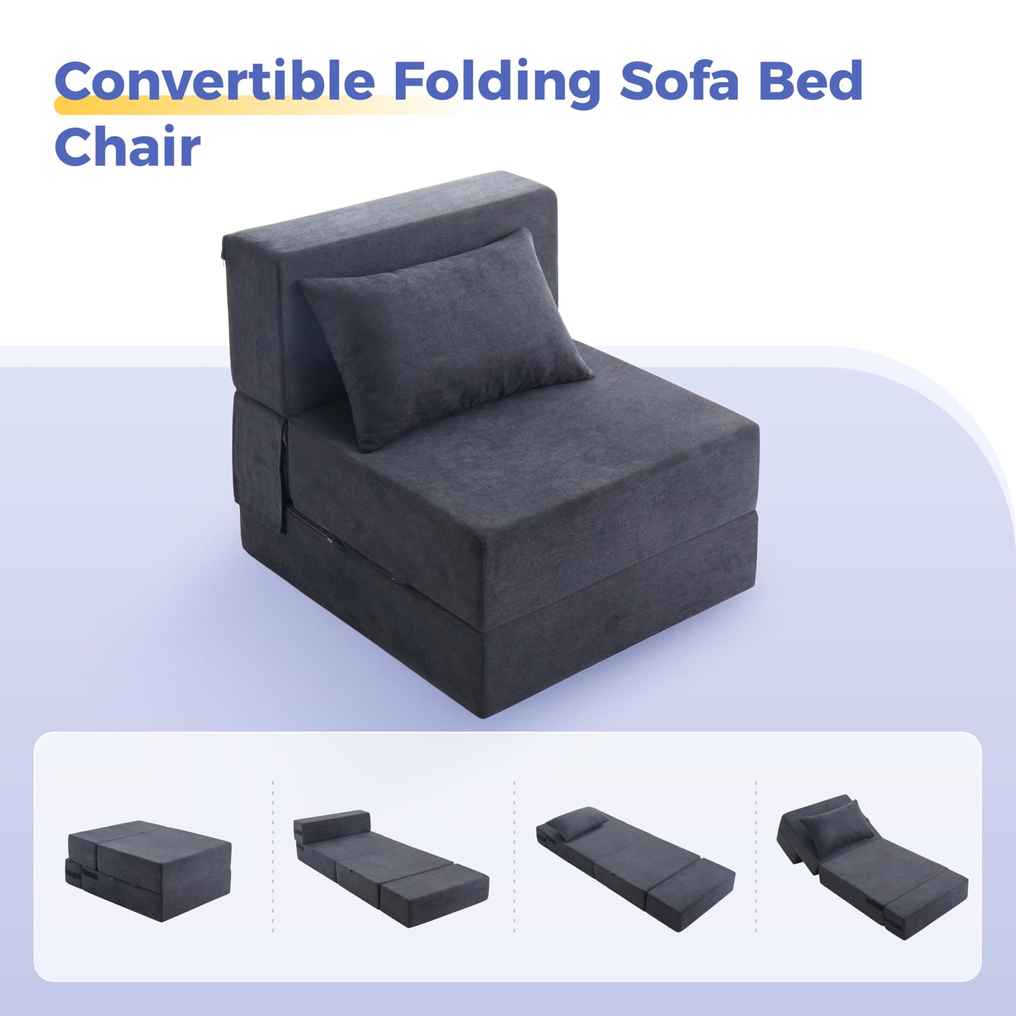 Jamdok 6 in 1 Convertible Folding Sofa Bed with Pillow,8 inches Thick High Density Foam Foldable Mattress,Single Sleeper Chair for Living Room/Dorm/Guest Use/Home Office/Apartment