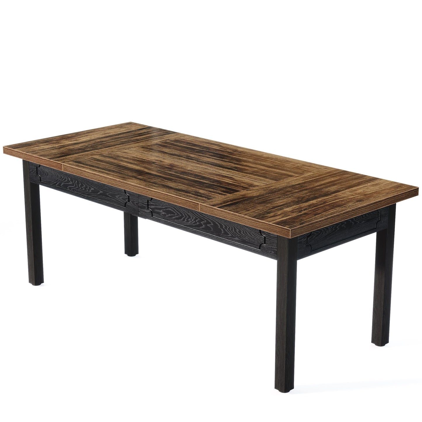 Tribesigns 63-inch Farmhouse Dining Table for 4-6, Rectangular Dining Room Table with Sturdy Legs, Modern Kitchen Dinner Furniture for Dining Room, Living Room, Kitchen, Rustic Brown & Black