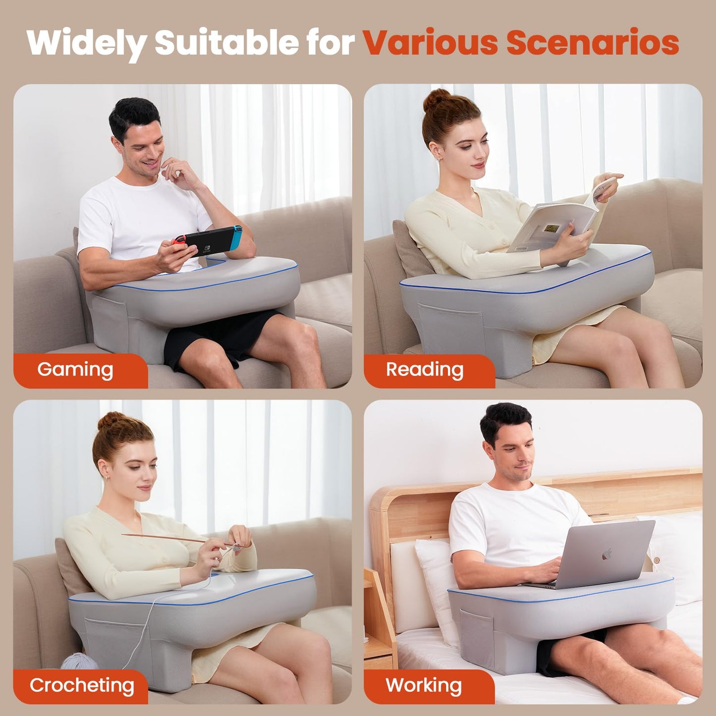 Keduwa Reading Pillow,Lap Desk Pillow for Laptop,Memory Foam Reading Pillows for Gaming, Arm Rest Pillow for Reading, Working, Crocheting, Playing Game or Sitting in Bed,Sofa