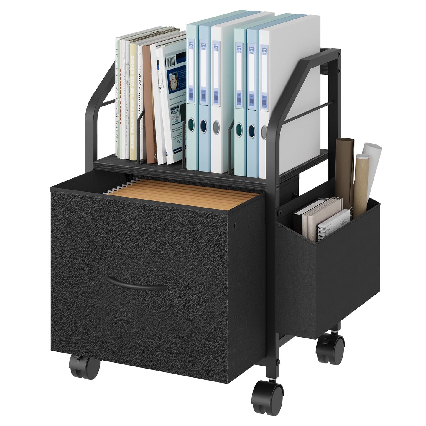 MAHANCRIS Small File Cabinet, Rolling Filing Cabinet for Under Desk with Divider, Single Non-Woven Fabric Drawer File Organizer for A4/Letter Size Documents, Under Desk Storage, Black FCBK3001