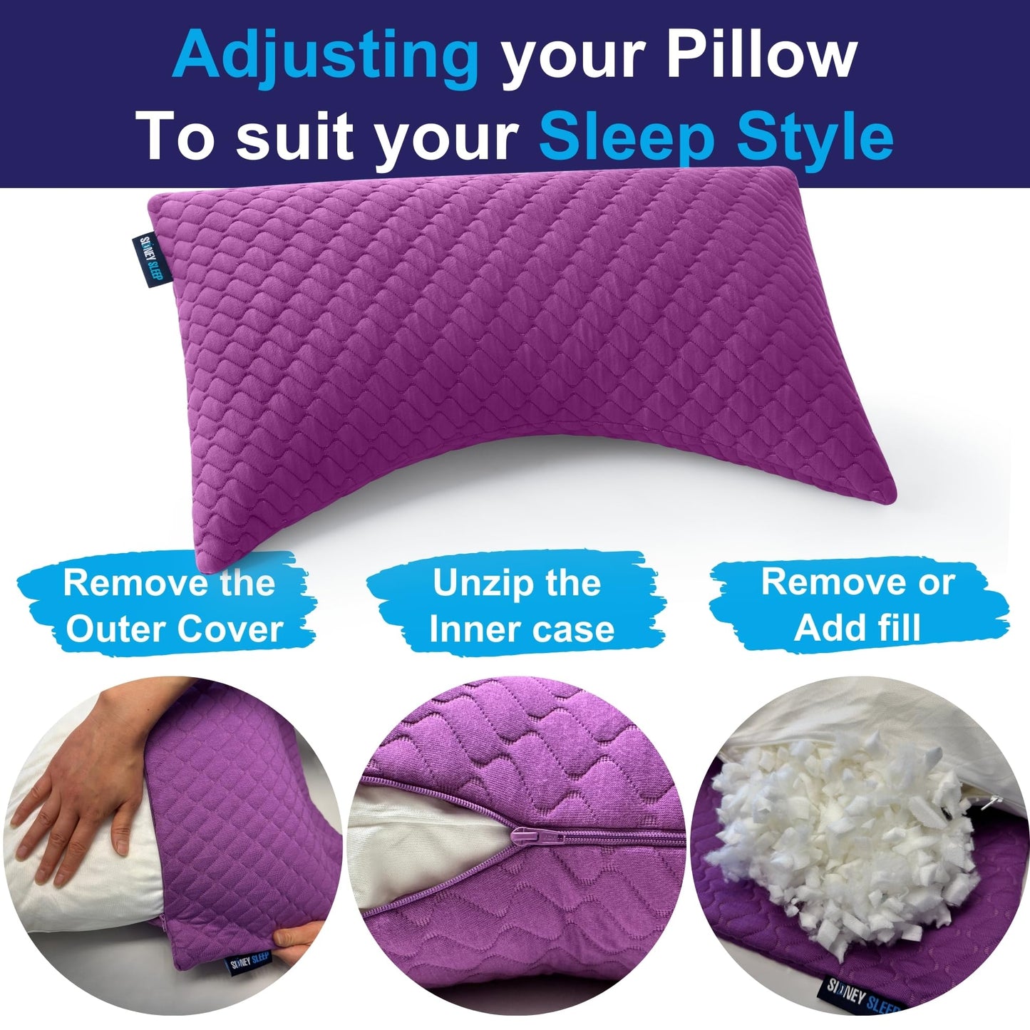 Sidney Sleep Pillow for Side and Back Sleepers - Comfort for Neck and Shoulder Pain - Adjustable and Customizable Shredded Memory Foam Filling - King Size - Extra Foam Fill Included (Magenta, King)