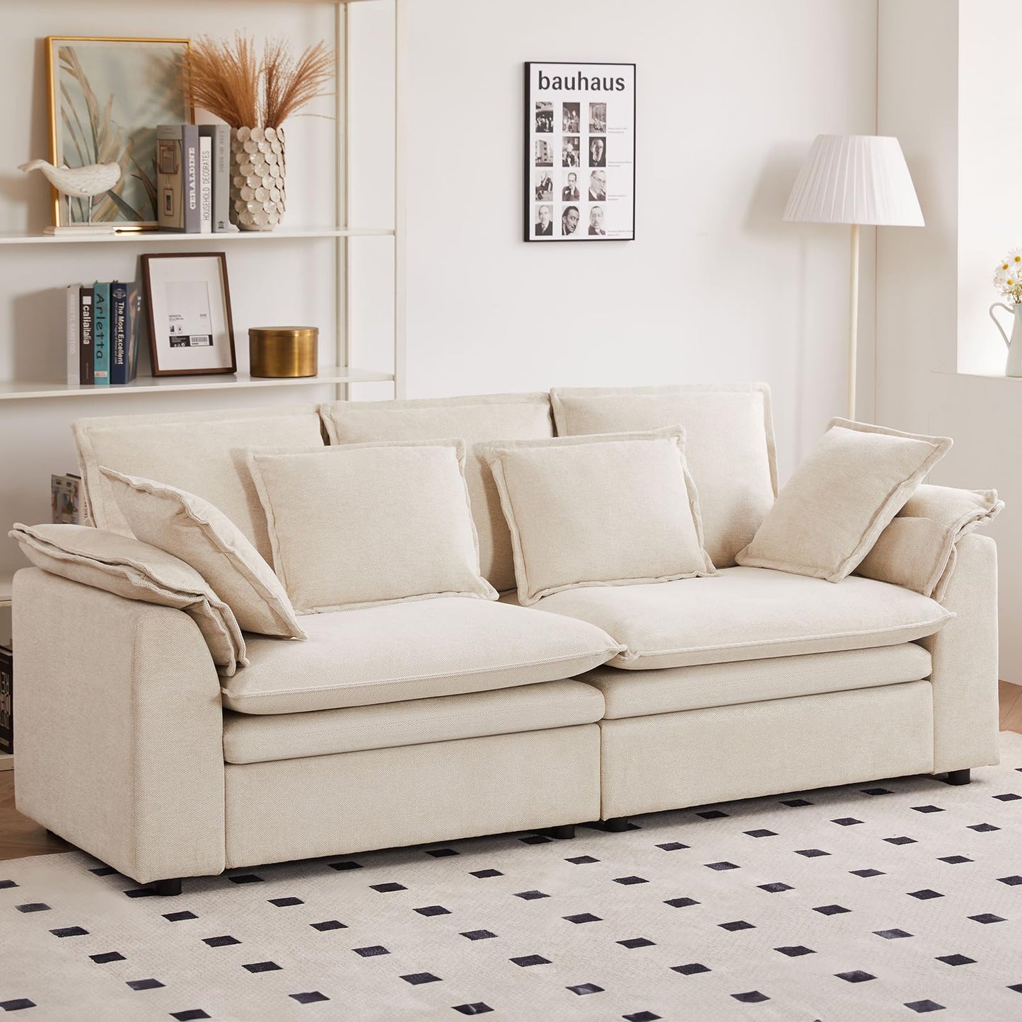 PPorfamilia Sectional Sofa Modular Deep Seat Sofa Couch with Ottoman, Teddy Fleece Sofa Sleeper Comfy Upholstered Furniture for Apartment, Living Room, Studio, Office (Beige, Loveseat)