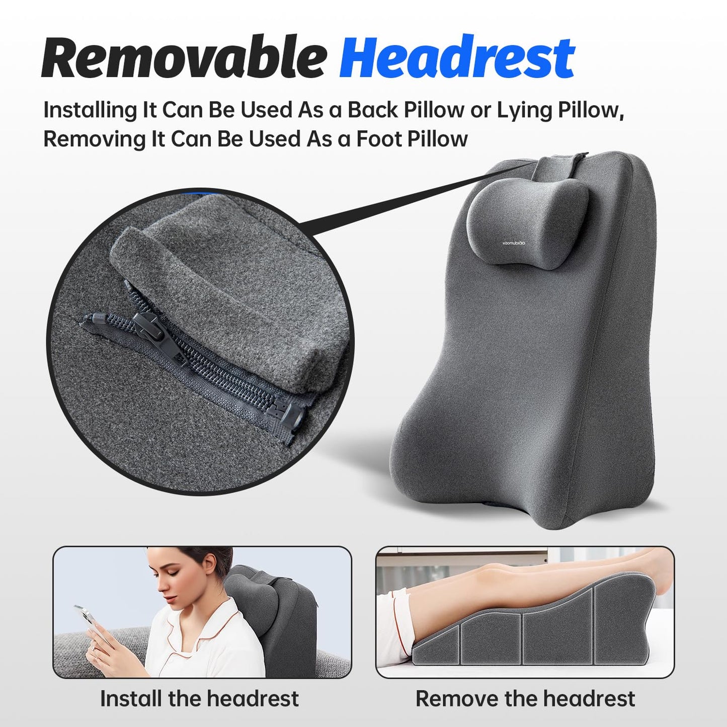 Back Pillow Wedge,bed pillow rest for bed sitting up adult memory foam Pillow, Leg Pain Relief Acid Reflux, Back Support Reading Pillow Adult For use on beds and sofas Sleeping, Anti Snoring
