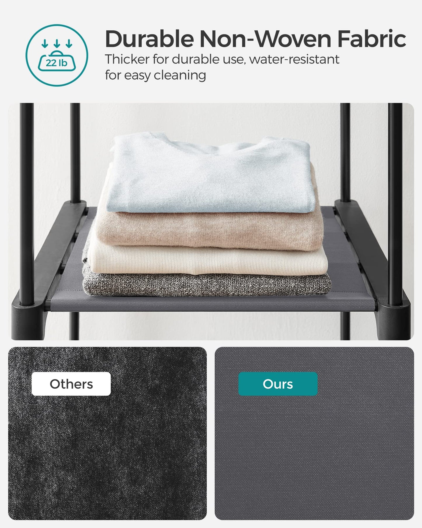 SONGMICS Closet Wardrobe, Portable Closet for Bedroom, Clothes Rail with Non-Woven Fabric Cover, Clothes Storage Organizer, 55.1 x 16.9 x 68.5 Inches, Gray URYG02GY