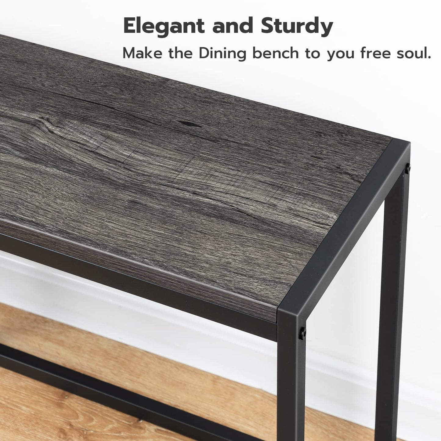 HOOBRO Dining Bench, 47.2 Inch Industrial Style Kitchen Table Bench, Steel Frame, Easy to Assemble, for Kitchen, Dining Room, Charcoal Gray and Black BC12CD01