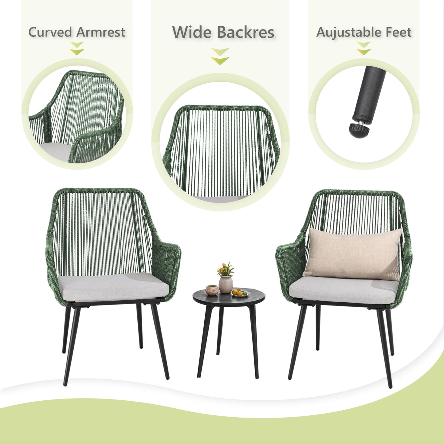 Olaterior Patio Dining Chairs Outdoor Dining Chairs Set of 4, Woven Twisted Wicker Rattan Chair with Armrest and Cushion, Modern Indoor Outdoor Seating for Garden, Lawn, Backyard, Green