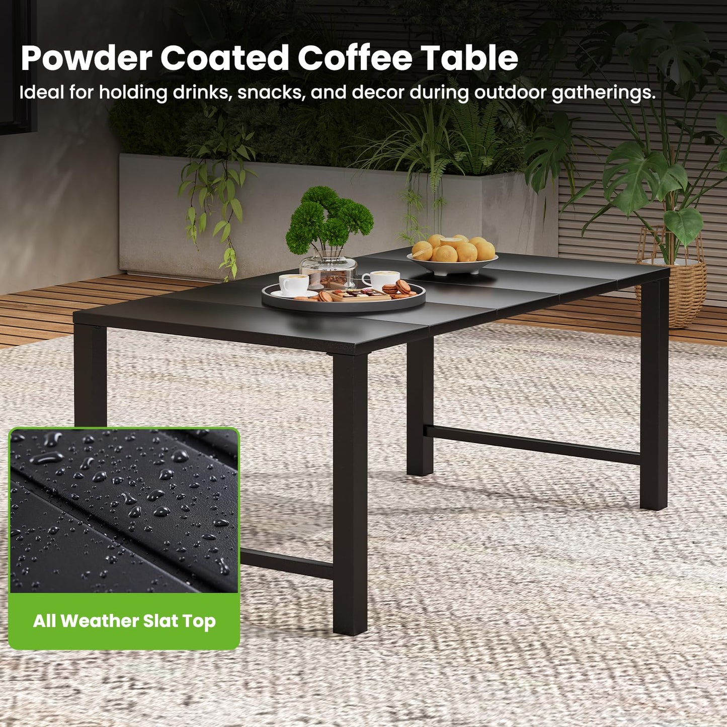 Soohow Patio Furniture Set, 4 Piece Outdoor Patio Furniture Set, 2 x Outdoor Swivel Chair, 1 x 3-Seats Sofa and 1 x Coffee Table, Metal Conversation Set for Porch, Balcony, and Backyard