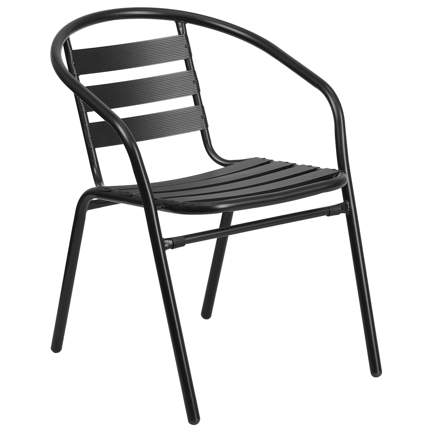 EMMA + OLIVER Patio Table & Chairs Set - Rectangular Metal Table with Tempered Glass Top - 6 Black Aluminum Stacking Chairs - All Weather for Indoor/Outdoor Use