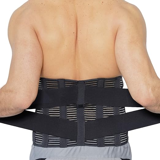 NeoTech Care Adjustable Compression Wide Back Brace Lumbar Support Belt (Beige, Size L)