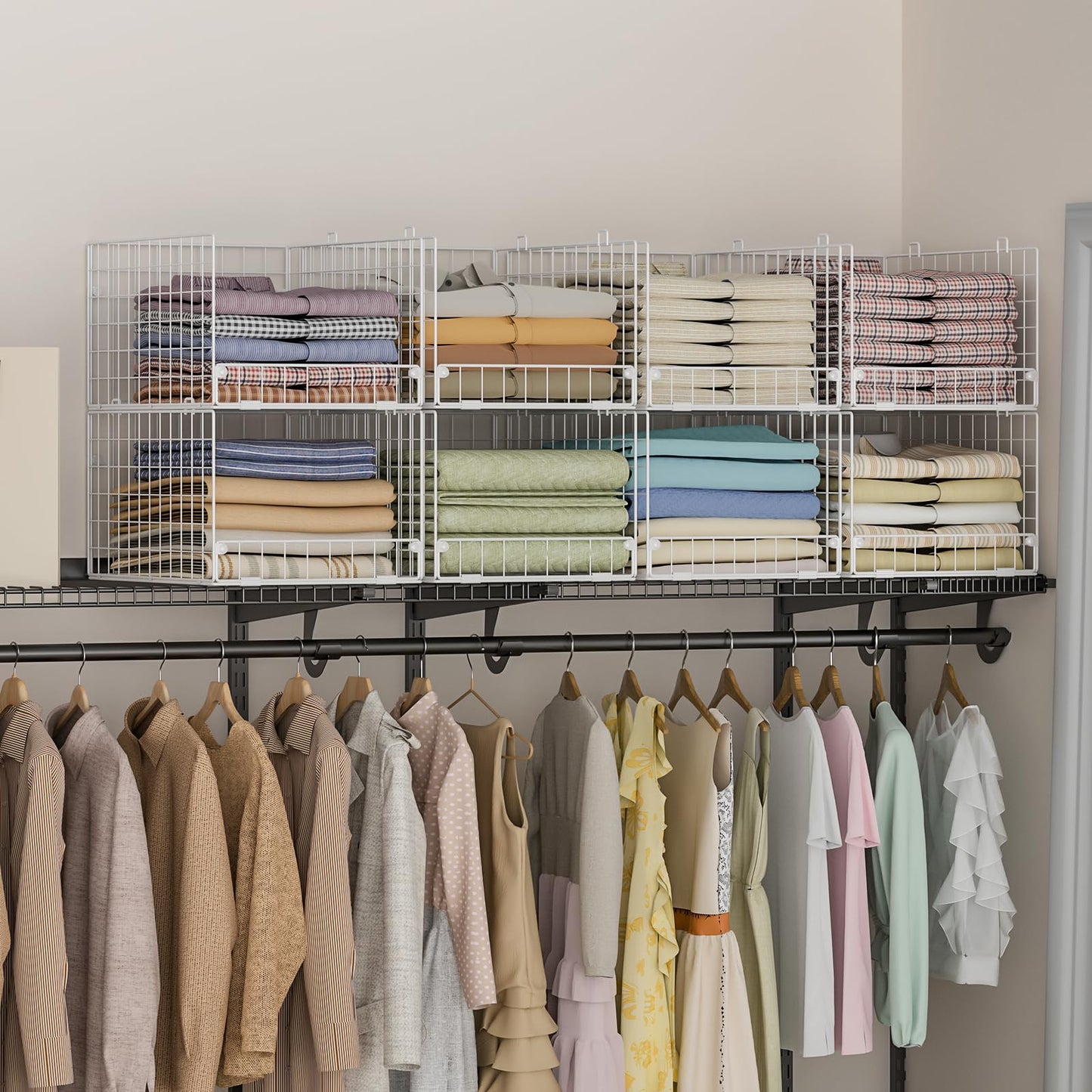 Stackable Closet Organizers and Storage - 4-Tier Stackable Storage Bins, Foldable Closet Shelf Organizer Basket, Clothes Organizers and Storage Shelves for Home Bedroom Closet Organizer System