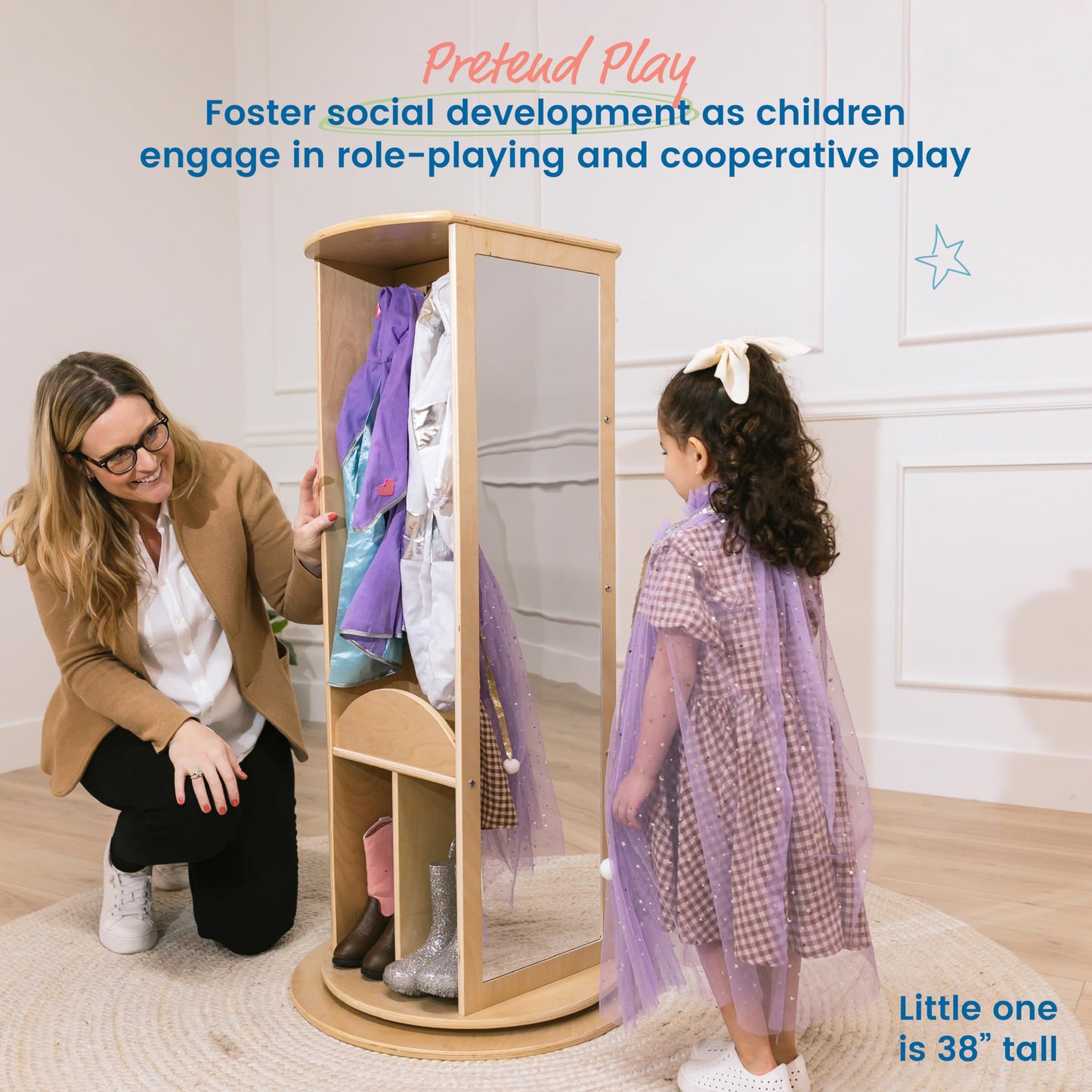 ECR4Kids Rotating Dress-Up Carousel, Costume Organizer, Natural