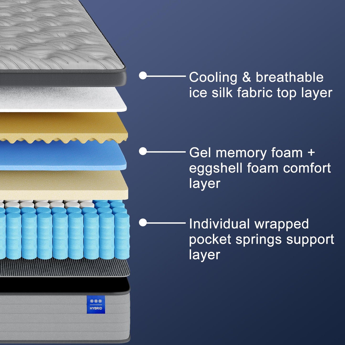 JUSTROOMY King Mattress Firm 12 Inch Hybrid Mattress with Gel Memory Foam, Cooling Ice Silk Top, Mattress in a Box, Back Pain Relief, Individual Pocket Spring-Extra Edge Support, 76*80", US Assembly