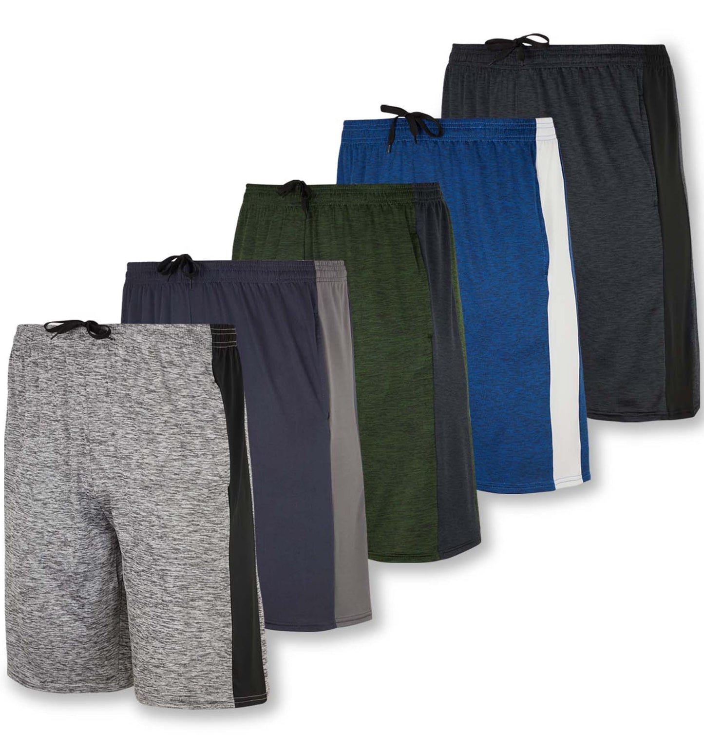Real Essentials Mens Dry Fit Shorts Dri Active Wear Short Men Athletic Performance Basketball 9 Inch Inseam Sweat Tennis Soccer Running Essentials Gym Casual Workout Sports, Set 1, S, Pack of 5