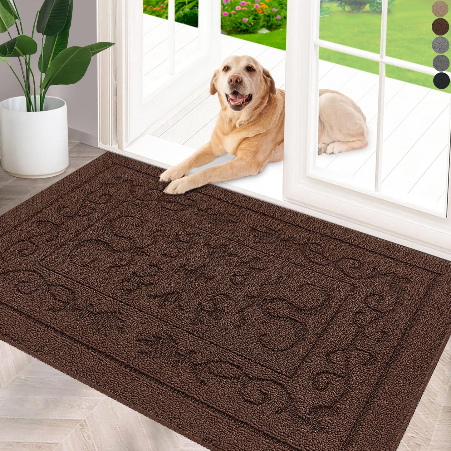 FONEYI Indoor Doormat, Front Back Door Mat 24"x36" Washable, Rubber Backing Non Slip Door Mats, Low-Profile Absorbent Entrance Doormat Inside Floor Mats for Entryway, Resist Dirt Entry Rugs, Coffee