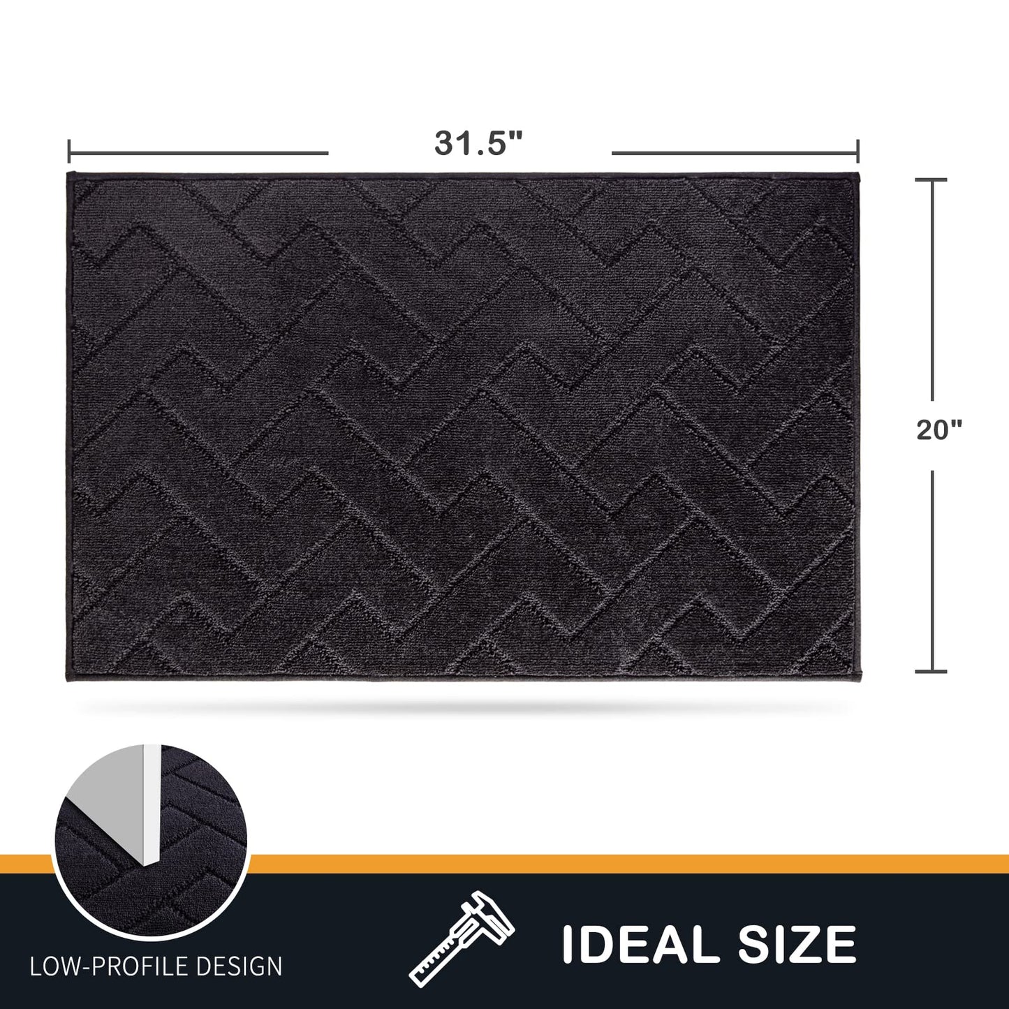 PURRUGS Dirt Trapper Door Mat 20" x 31.5", Non-Slip Machine Washable Entry Rug, Shoe Scraper, Dog Doormat, Super Absorbent Welcome Mat for Front & Back Door, Muddy Wet Shoes & Paws, Black