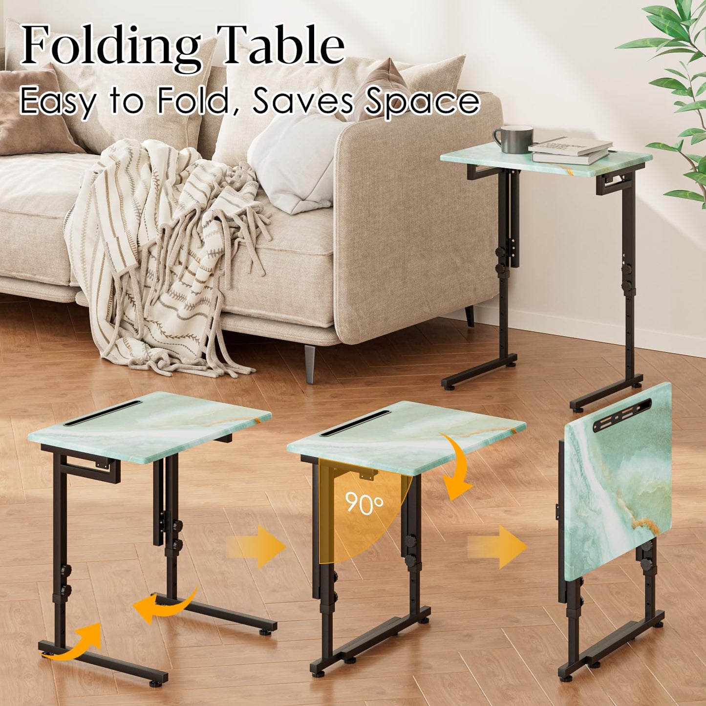 Fleecy day Folding TV Tray Table,Adjustable TV Dinner Table with Sturdy MDF Top,Eating Trays for Living Room with No Assembly Required (Sea Blue)