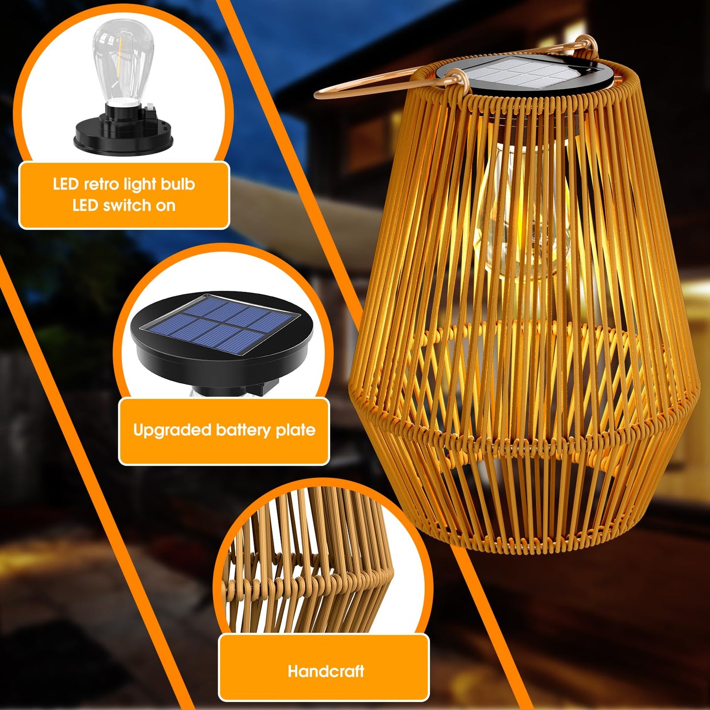 Solar Lanterns, KagoLing Solar Lanterns Outdoor Waterproof Hanging Solar Lights Outdoor Waterproof Solar Lamp Lights Decoration for Outside Garden,Yard,Patio,Porch,Trees,Lawn,Pathway Decor, 2 Pack