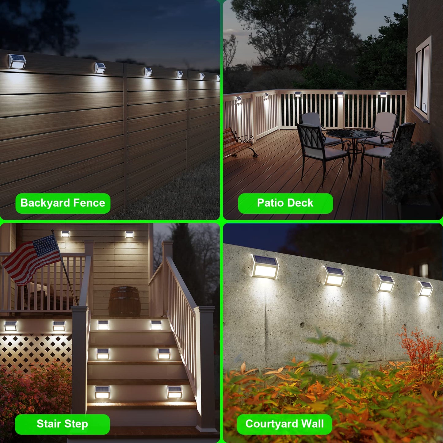 JSOT Outdoor Solar Lights - Solar Powered Deck Lights Waterproof Light for Fence Post Light Outside for Backyard Patio Stair Wall Lighting, 3LED Cool Light 6 Pack