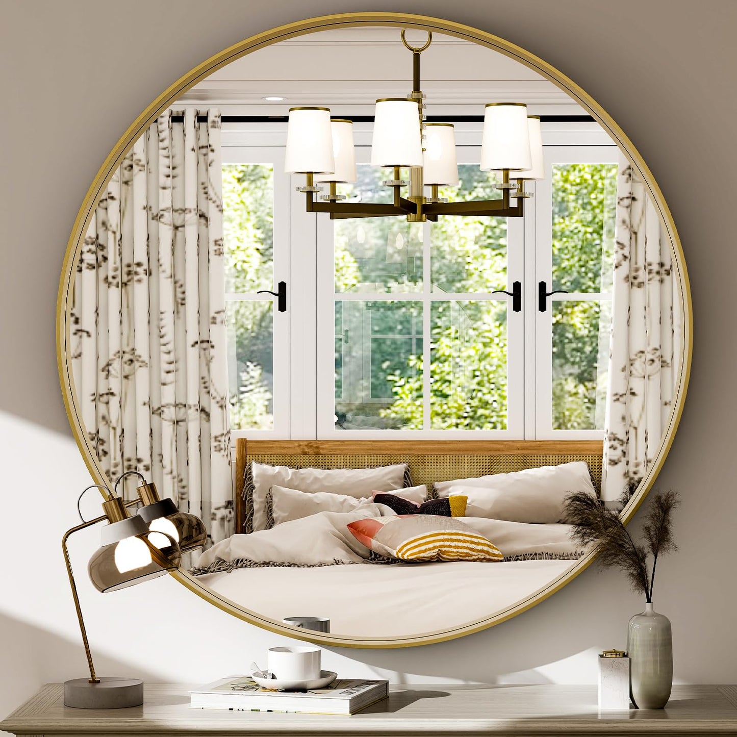 Easly 30 Inch Round Bathroom Mirror - Wall Mounted Circle Mirror with Metal Frame, Modern Mirror Suitable for Bathroom, Vanity, Entryway, Living Room, Wall Decor,Gold