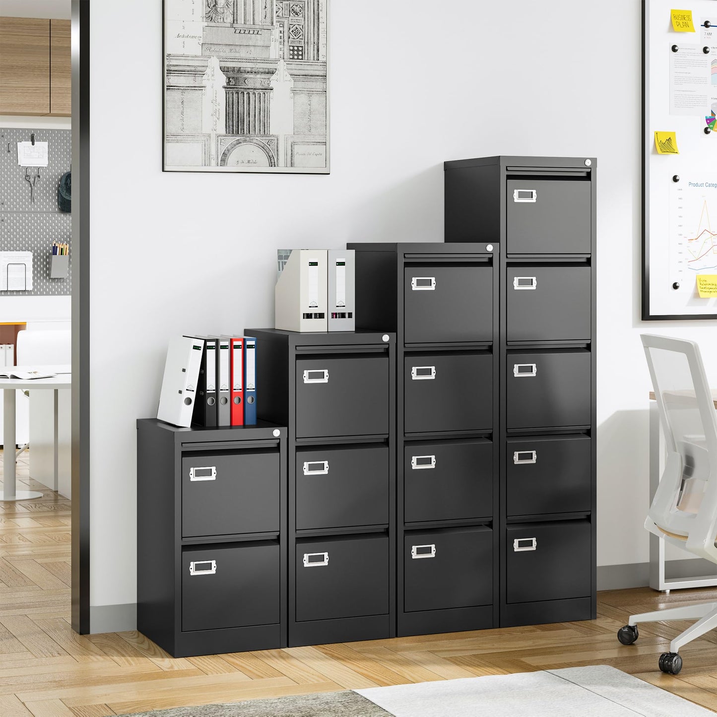 Anxxsu 5 Drawer File Cabinet, Filing Cabinets for Home Office, Vertical File Cabinet with Lock, 61.6" H Locking File Cabinet for A4 Legal/Letter, Assembly Required (Black)