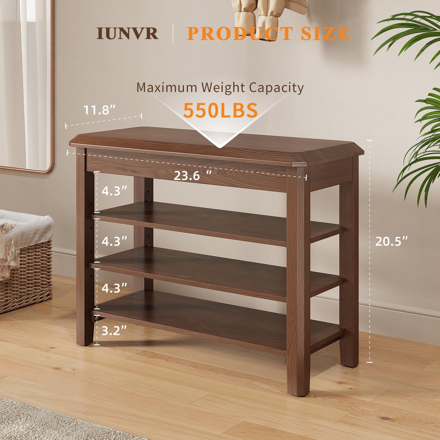 IUNVR Shoe Rack for Front Door Entrance, Solid Wood Shoe Bench for Closet, Holds Up to 550lbs, Shoe Rack Bench for Entryway, Mudroom, Hallway