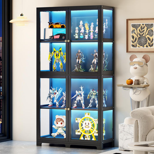 Display Cabinet with Acrylic Glass Door, 4-Tier Curio Cabinet, 65" Display Case for Collectibles, Transparent Curio Case, Toy Organizers Rack & Display Shelf for Home, Office, Playroom, Living Room