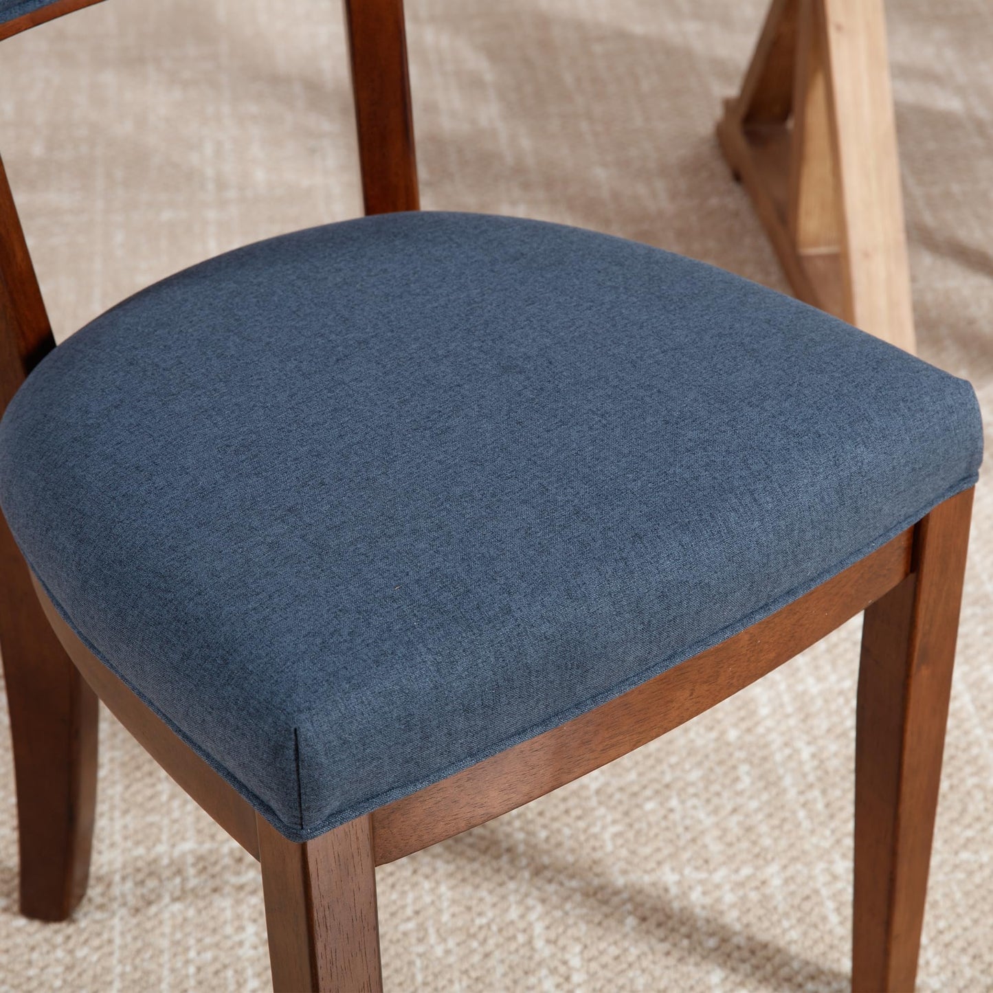 LZAREAL Mid Century Modern Dining Chairs Set of 2 Farmhouse Dining Room Chairs with Curved Backrest Dining Chair with Walnut-Colored Wood Legs for Kitchen Dining Room Home, Linen Fabric, Blue
