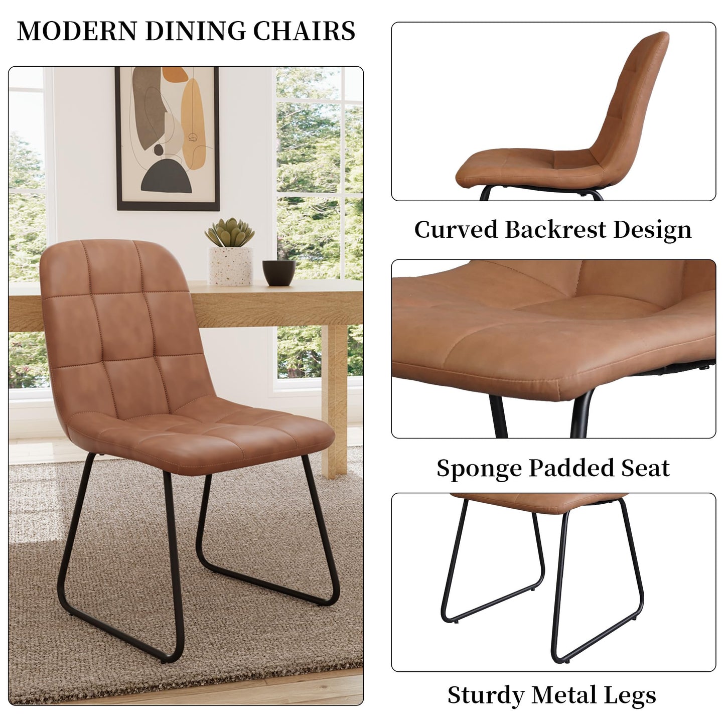 HIPIHOM 45.3 Inch Round Dining Table Set for 4, Mid Century Modern Small Kitchen Coffee Set for Dining Room Kitchen Apartment (Oak Table + 4 U-Shaped Brown Chairs)