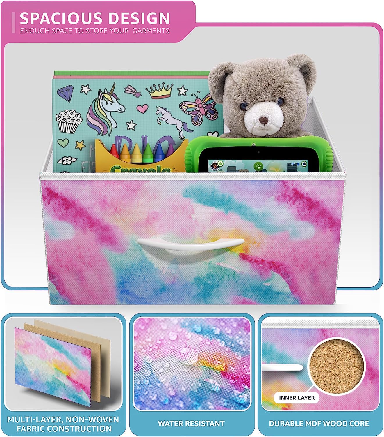Sorbus Kids Dresser with 5 Drawers - Storage Chest Organizer Nightstand - Steel Frame, Wood Top, Tie-Dye Fabric Bins for Clothes - Wide Furniture for Bedroom, Hallway, Nursery, Closet, & Apartment