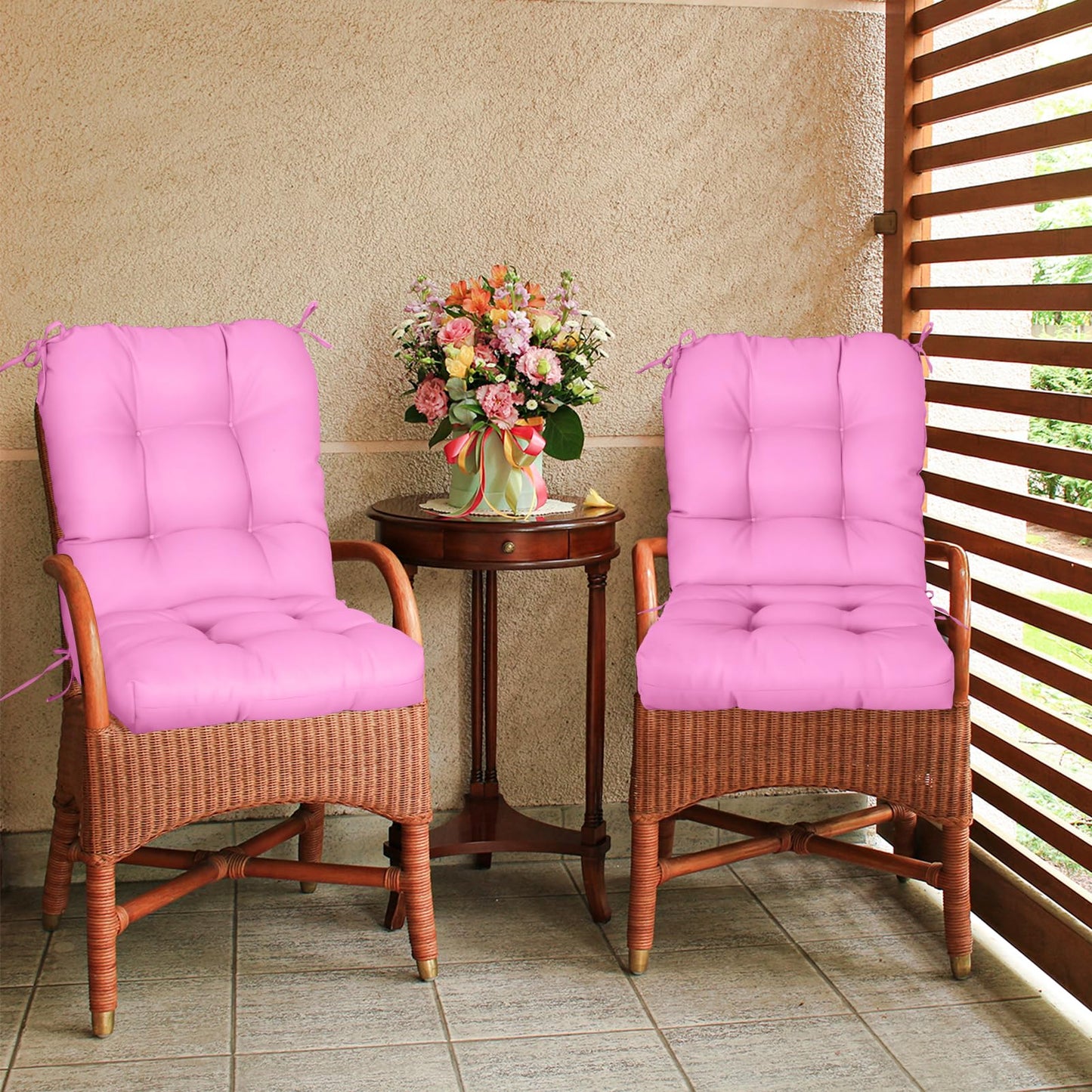 EAGLE PEAK Tufted Outdoor/Indoor Seat/Back Chair Cushions, Set of 2, 42'' x 21'', Pink