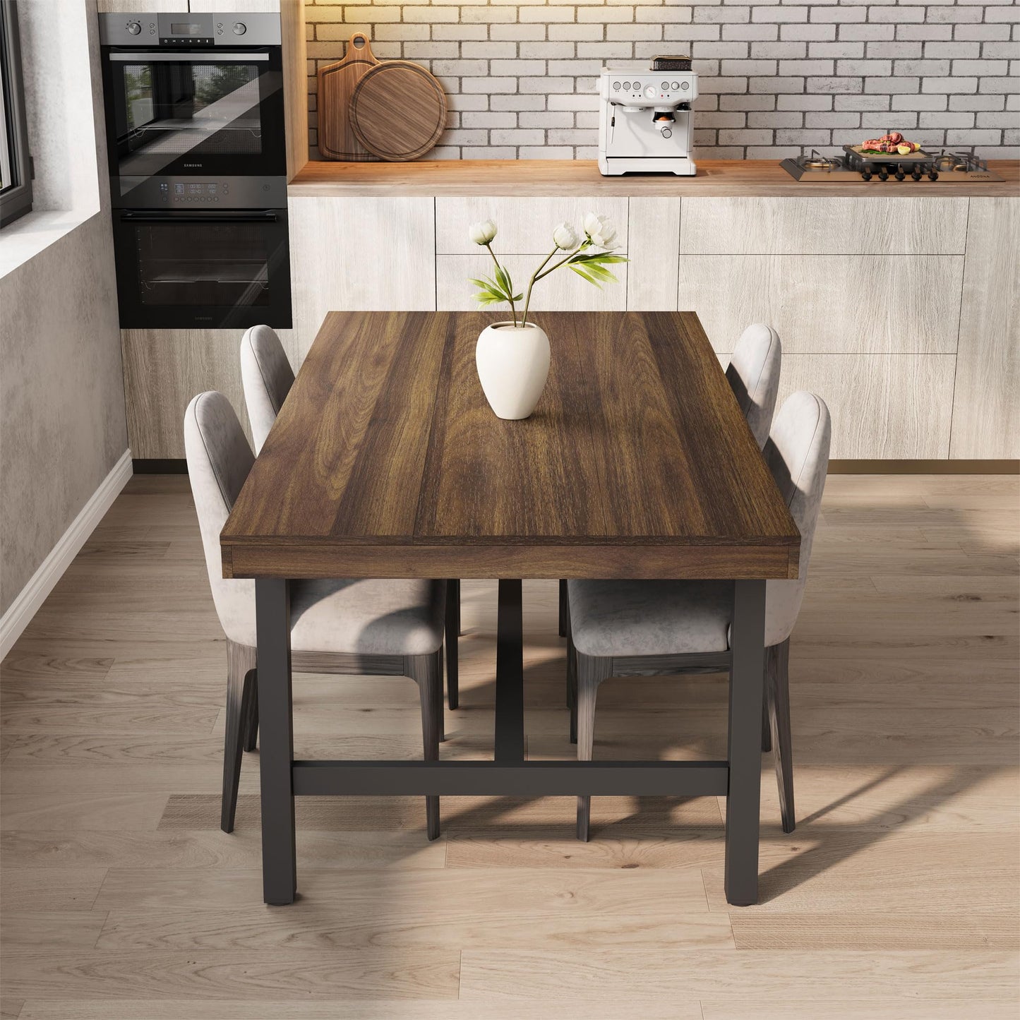 GarveeHome Industrial Dining Table for 6-8 People, 70.87" Long Wooden Kitchen Table with Sturdy Metal Frame & Rustic Brown Finish (Brown, 70.87" Long)