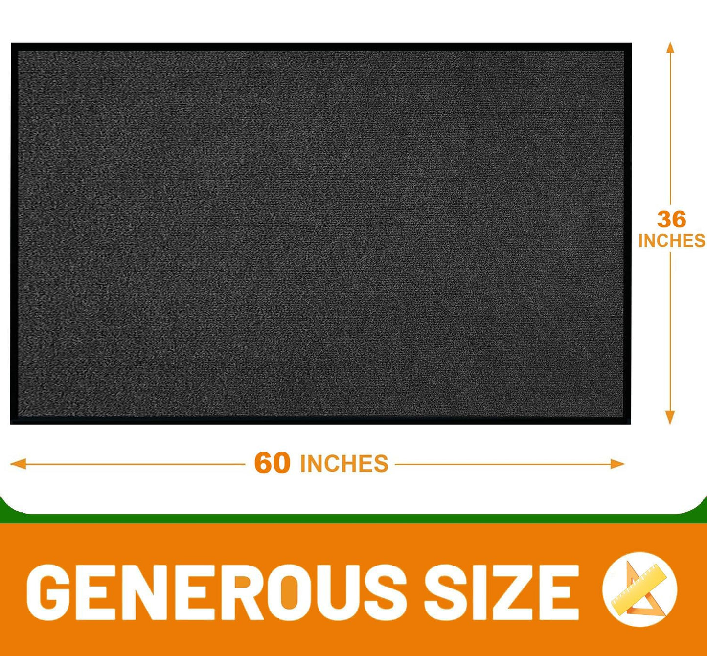 Front Door Mat, 3' x 5' Extra Large Commercial Industrial Rug Heavy Duty Outdoor Indoor Entryway Doormat Low Profile Welcome Entry Door Mat Non Slip Backing for Entrance Home Office,Black