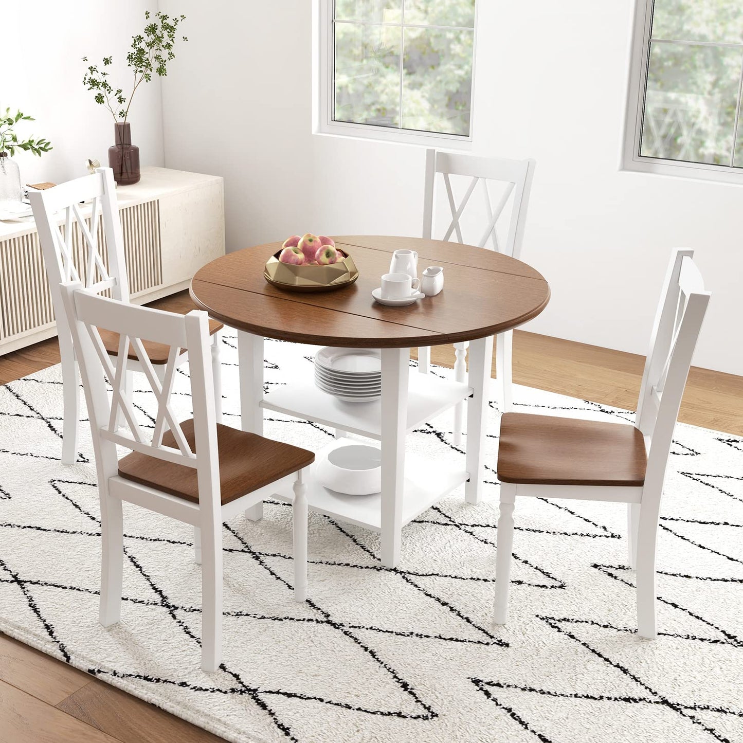 Giantex Dining Room Chairs Set of 2 White, Wooden Farmhouse Kitchen Chairs with Rubber Wood Seat, Acacia Wood Legs, Max Load 360 Lbs, Heavy Duty Wood Armless Dining Chairs with High Back