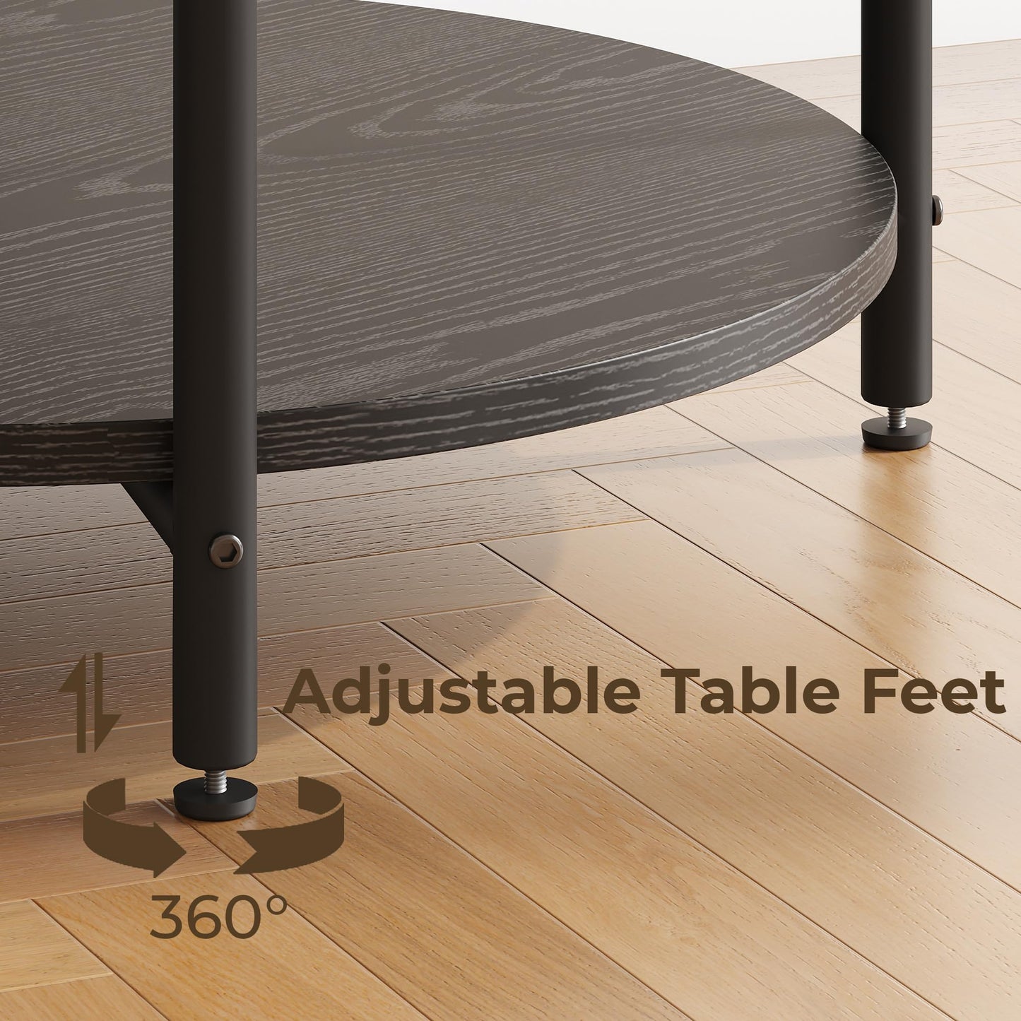 LIKIMIO Side Table, 23.6" W Round End Table with with Charging Station, Modern Wooden Nightstand for Small Spaces, Living Room, Bedroom, Black