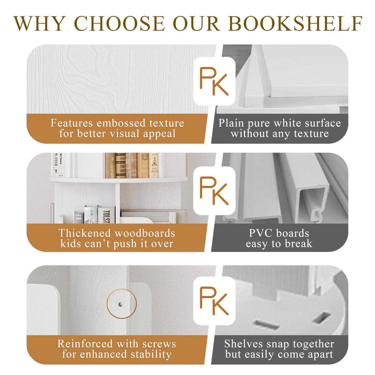 VDNEND Wooden 4 Tier Rotating Bookshelf, Spinning Bookshelf Tower,Modern Revolving Small Bookcase for Corner,Living Room,Bedroom (Embossed White, 4-Tier)