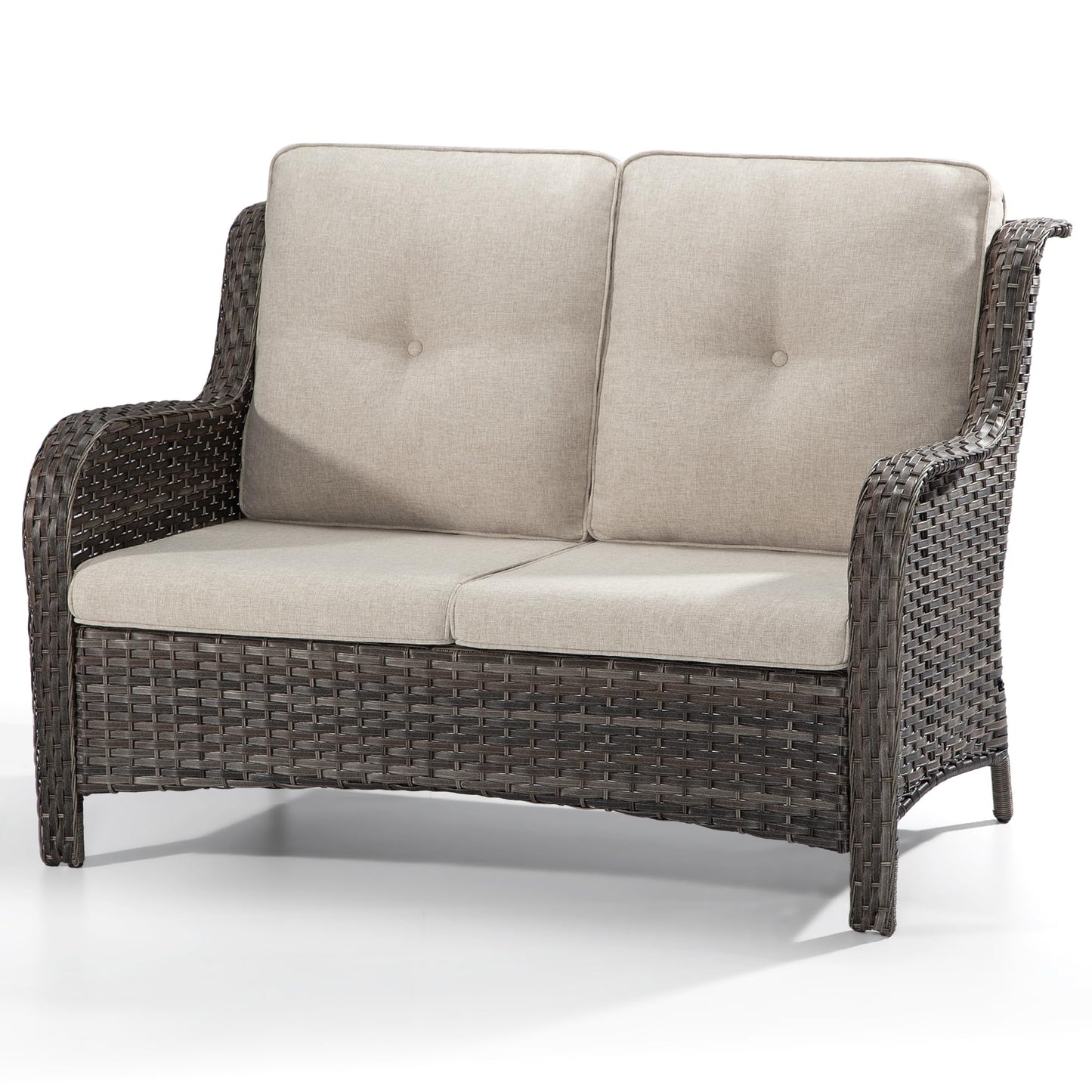 Joyside Outdoor Patio Wicker Loveseat Sofa - 2-Seater Rattan Sofa for Outside Patio Garden with Deep Seating and Olefin Cushions(Mixed Grey/Beige)