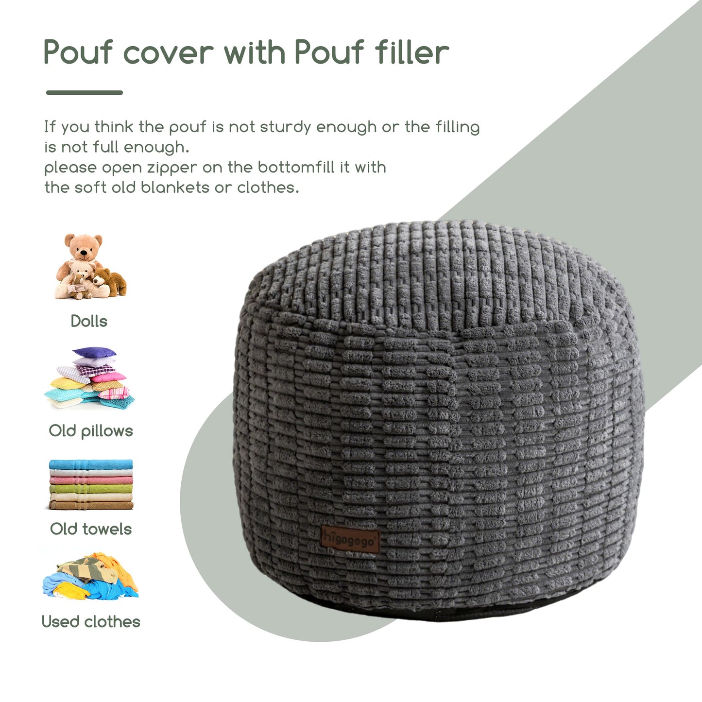 HIGOGOGO Pouf Ottoman Stuffed Round Modern Foam Filled Foot Rest Poufs for Living Room Chair Decorative 20 X 15 Inches Boho Relax Stool for Wedding Christmas Party, Dark Grey