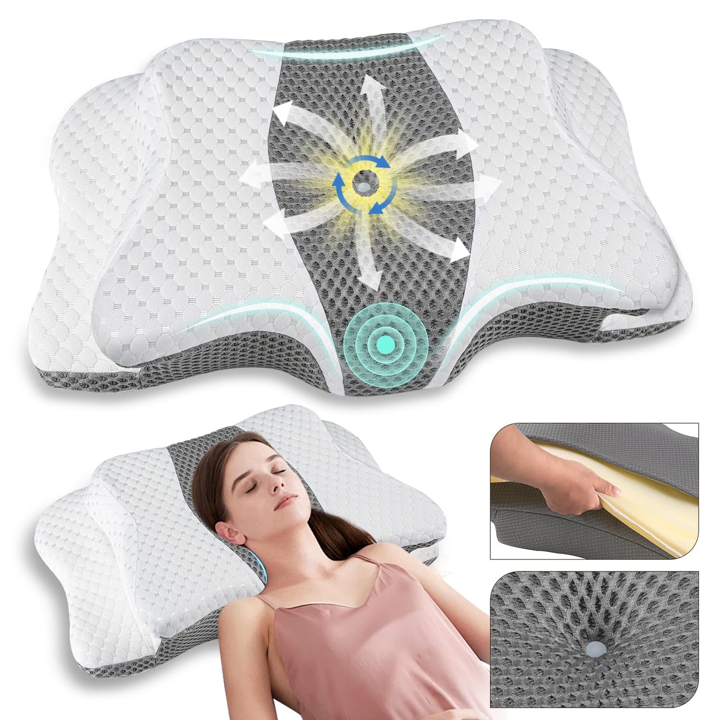 Pain Relief Cervical Pillow for Neck Support,Adjustable Ergonomic Pillow Cozy Sleeping,Odorless Orthopedic Memory Foam Pillows,Contour Bed Pillow for Side Back Stomach Sleeper