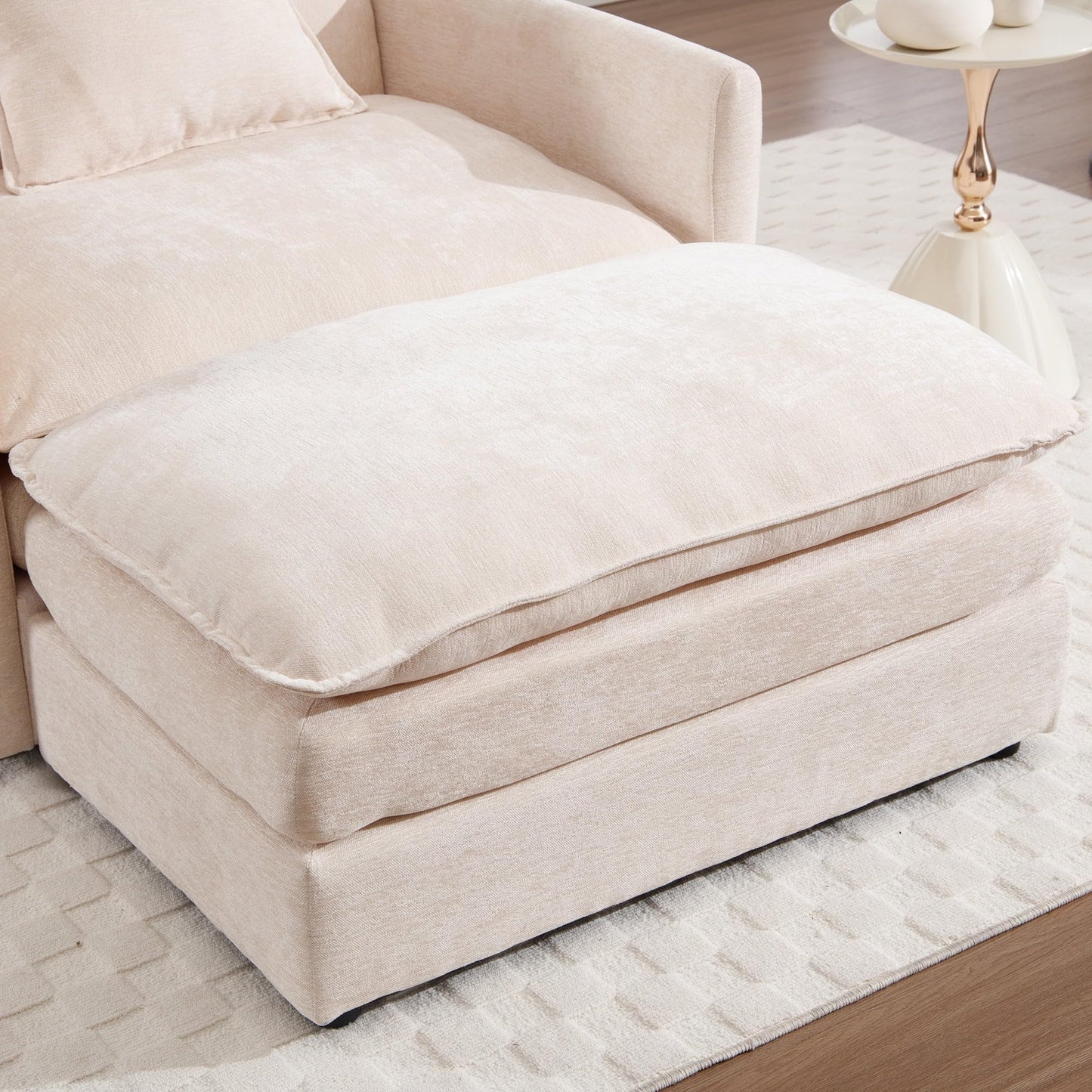 Oversized Accent Chair with Ottoman, Beige Chenille Modern Cloud Chaise Lounge Chair Indoor with Deep Seat, Upholstered Comfy Armchair Reading Chair for Bedroom Living Room Apartment