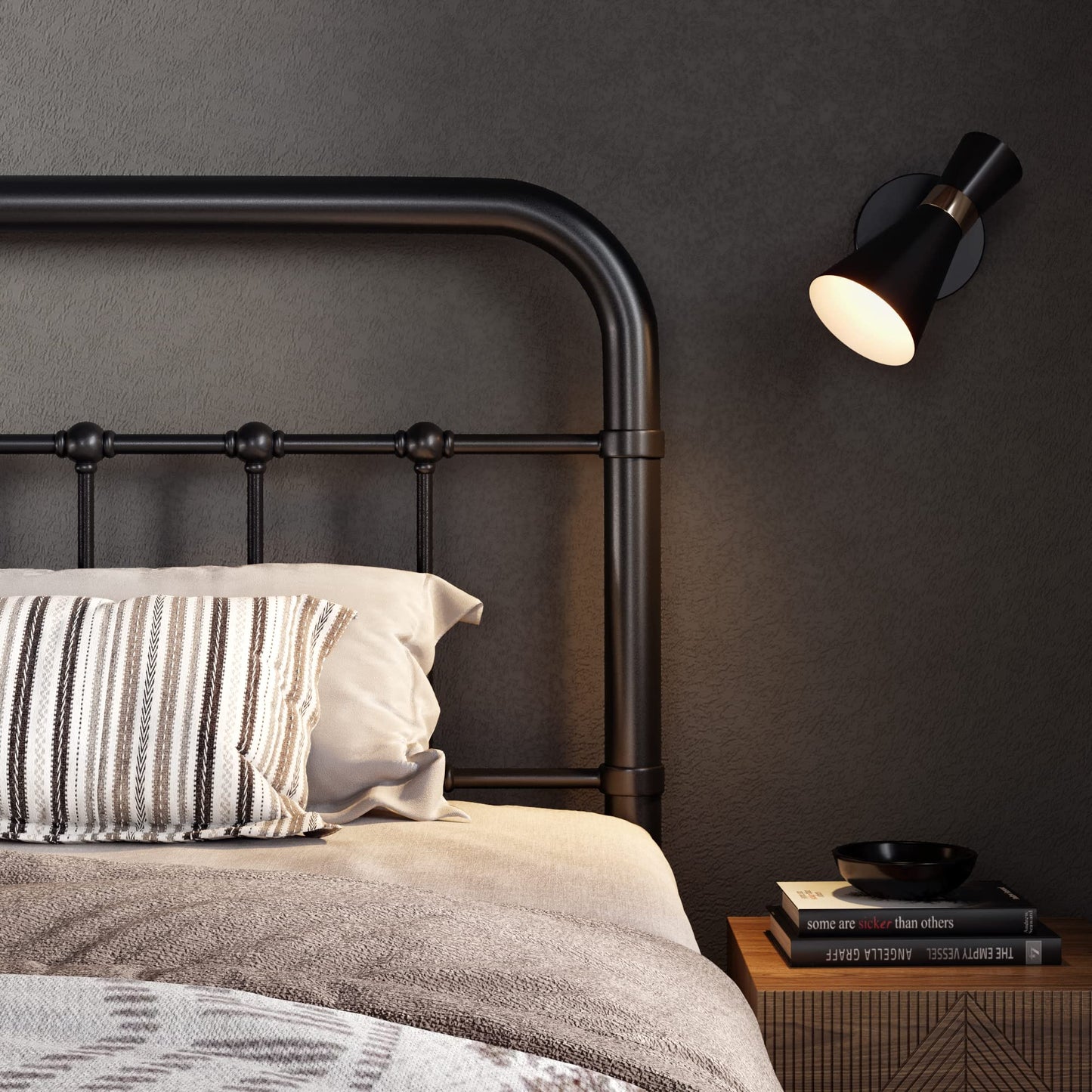 Allewie King Size Metal Platform Bed Frame with Victorian Style Wrought Iron-Art Headboard/Footboard, No Box Spring Required, Black