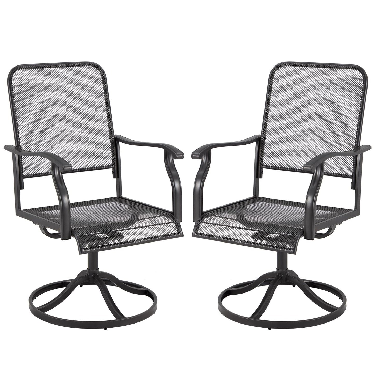 U-MAX 360° Patio Swivel Chairs Set of 2, High-Back All-Weather Outdoor Seating with 15° Rocking Function, E-Coated Metal Frame Swivel Rocker Patio Chairs for Deck Garden Yard Bistro (Dark Gray)