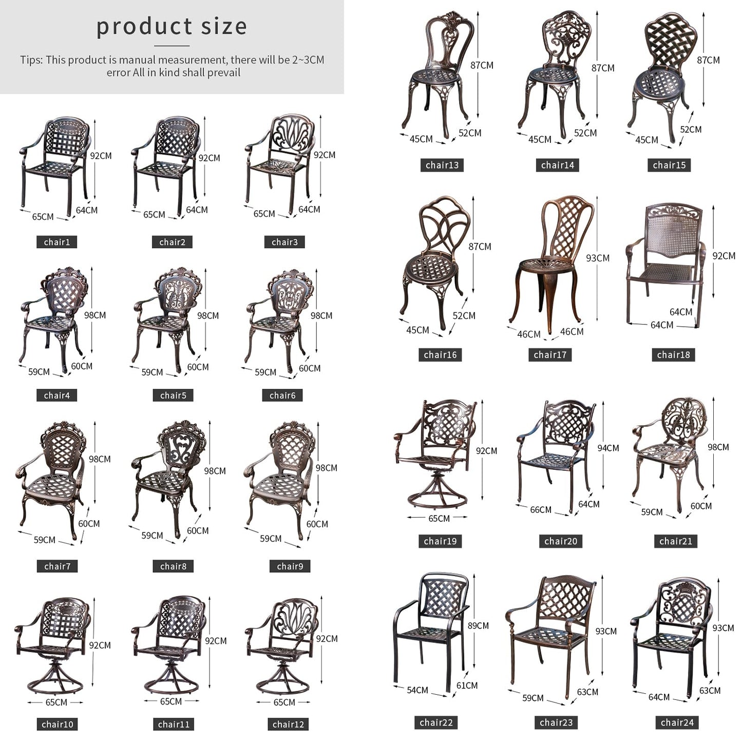 FAPOLITE Outdoor Dining Chair Cast Aluminum Patio Chairs Set of 2 All-Weather Patio Dining Chair with Adjustable Feet for Backyard Garden (Muran Chair)