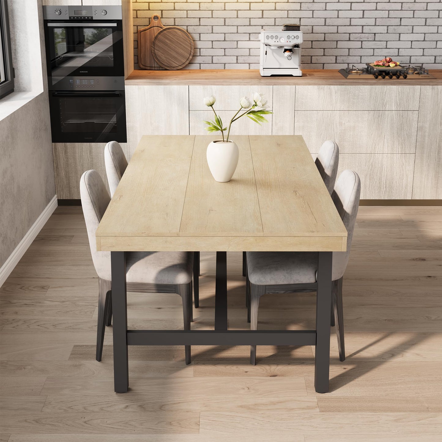 Industrial Dining Table for 6-8 People, 70.87" Long Wooden Kitchen Table with Sturdy Metal Frame & Rustic Brown Finish (Nature Wood, 70.87" Long)