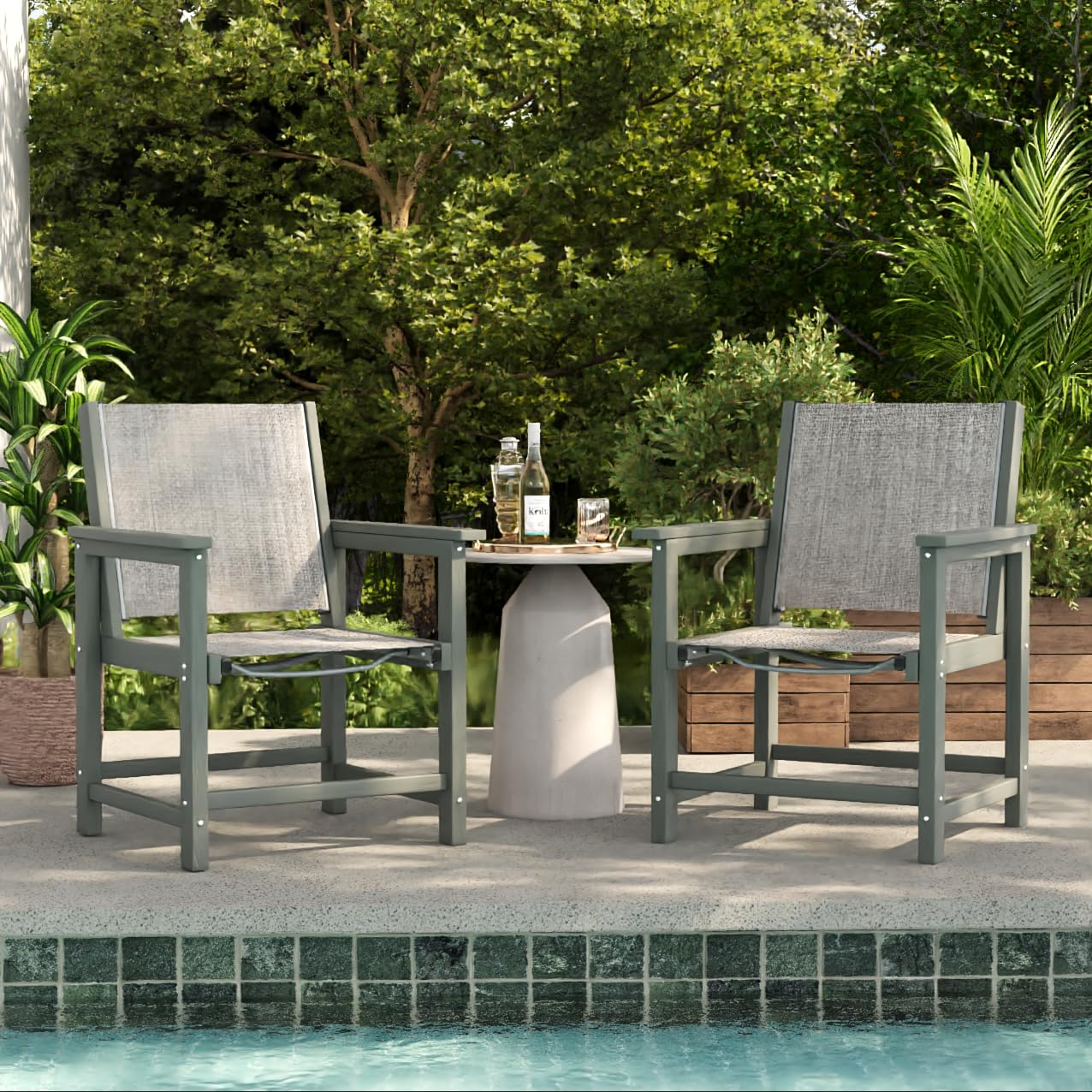 UDPATIO 2-Pack HDPE Patio Dining Chairs with Teslin Fabric - Heavy Duty Outdoor Chairs for Poolside, Deck, Garden, Backyard - All-Weather Resistant Seating Set