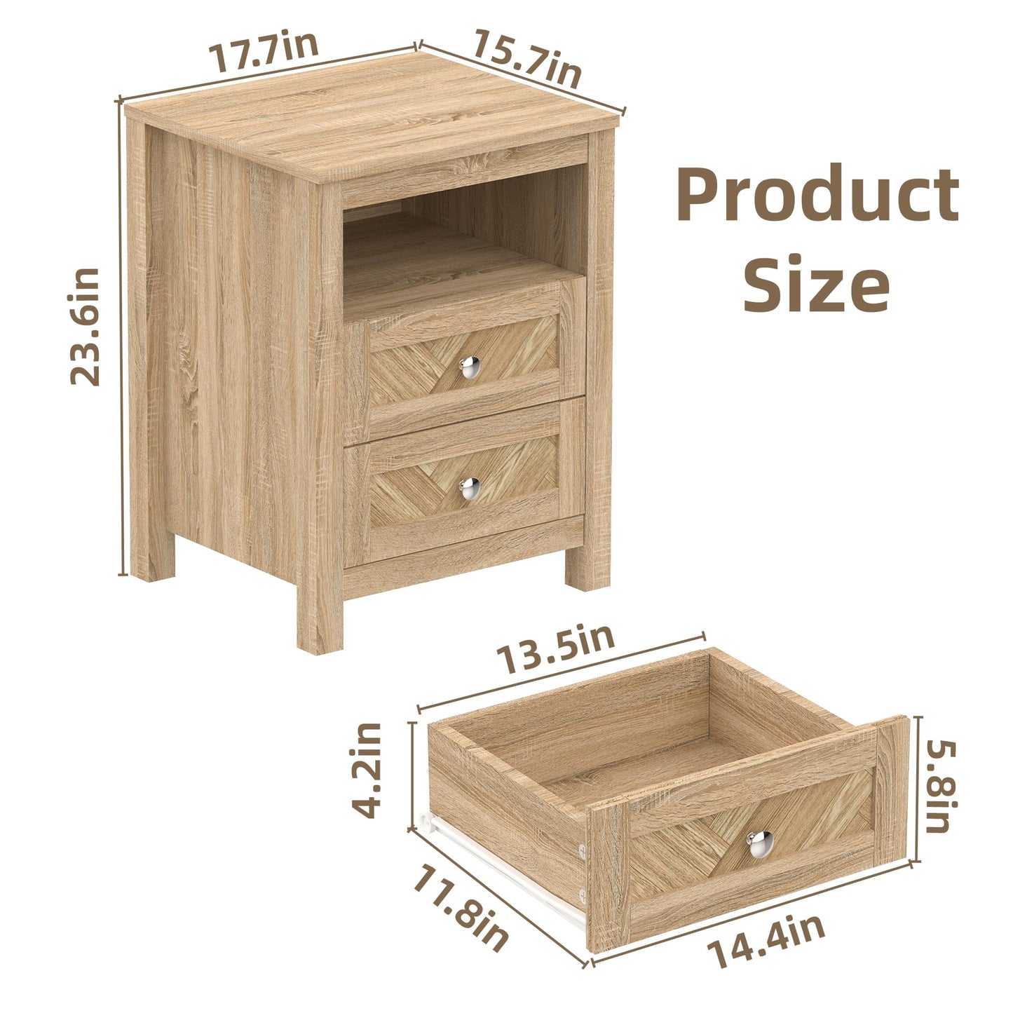 HXZDZ 3 Pieces Bedroom Set with 6 Drawer Dresser and 2 Drawer Nightstands, Wooden Dresser and Nightstands for Bedroom, Natural Wood Grain