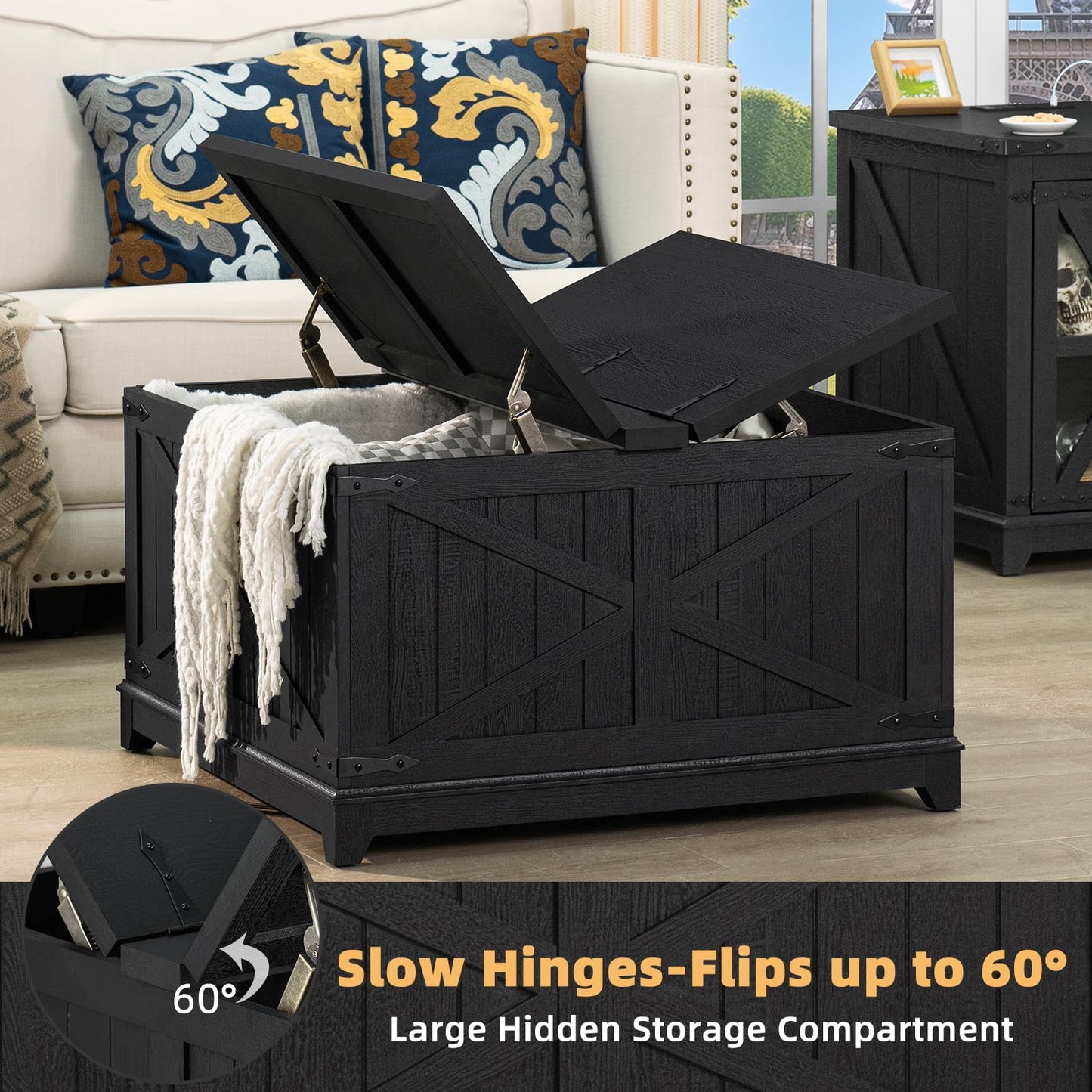 Joaxswe Farmhouse Living Room Sets, Coffee Table with Hidden Storage Organizer and Nightsands with Charging Station, Coffee Table Set of 3 for Living Room,Office, Home