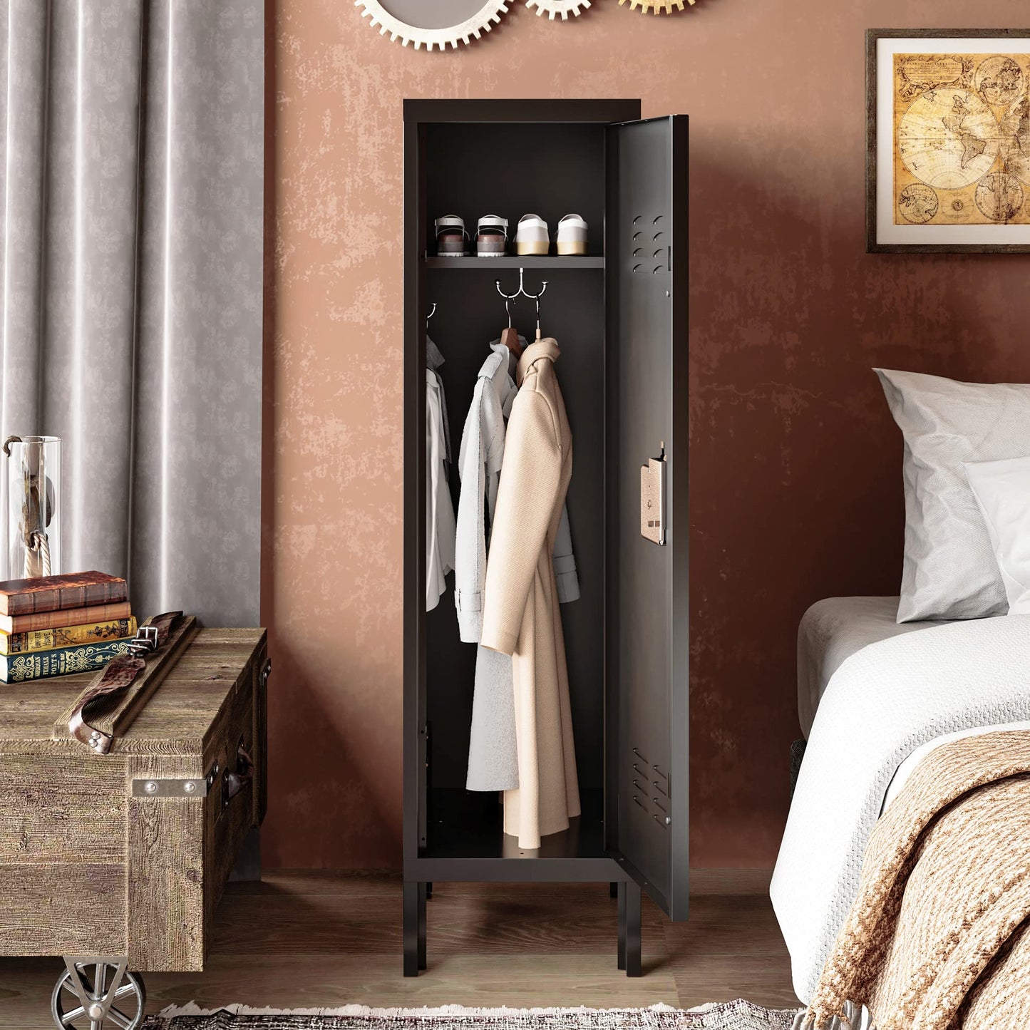 STANI Metal Locker, Metal Cabinet for Home Office, Storage Locker with Doors and Shelves, Lockable File Organizer Coat for Gym, School, Office