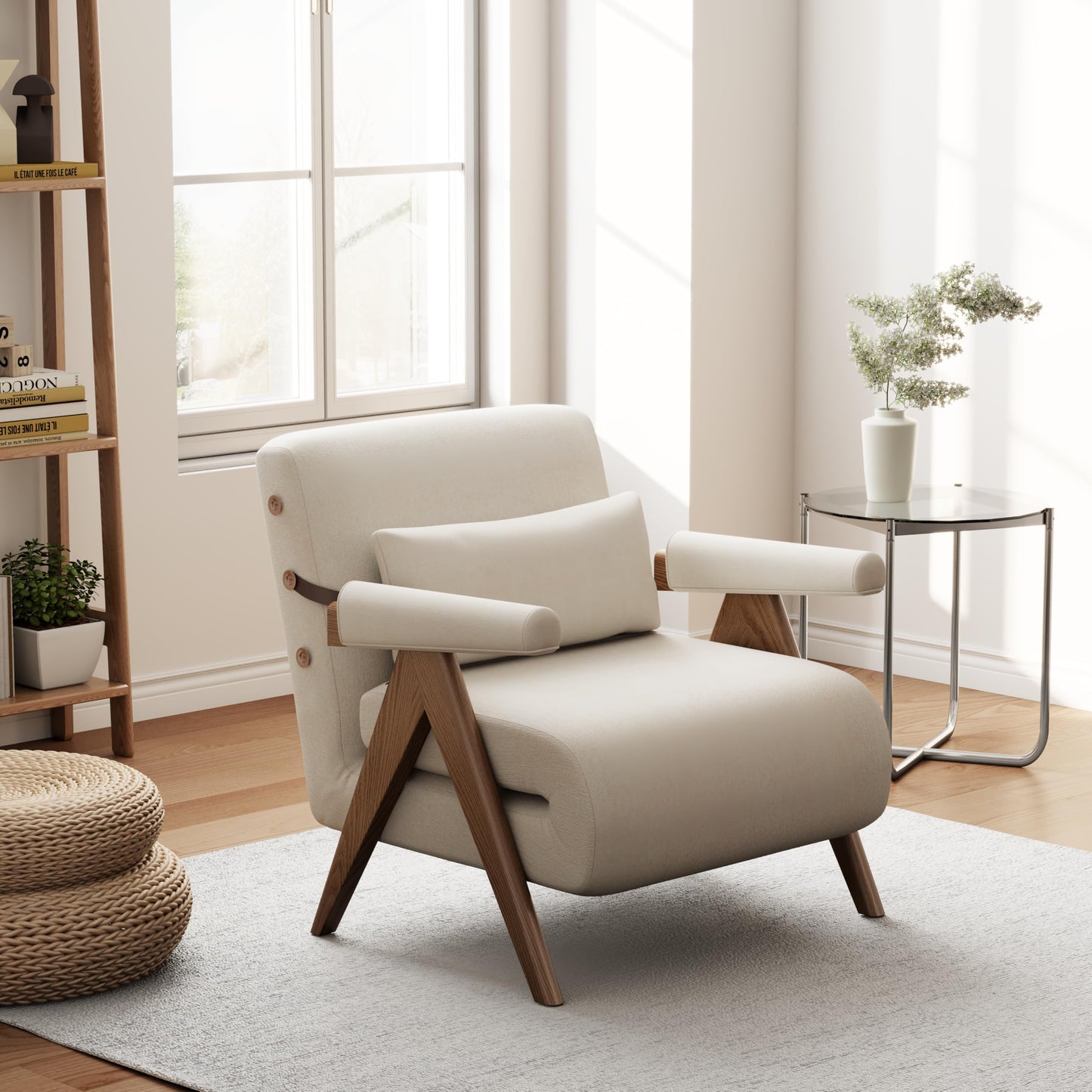 KungFuWood 32inch W Convertible Chair Bed Sleeper 3 in 1 Sleeper Sofa Couch Bed,Adjustable Backrest Futon Sofa Bed Chair,Small Space Sleeper Sofa for Living Room, Bedroom,Home Office,Beige,White