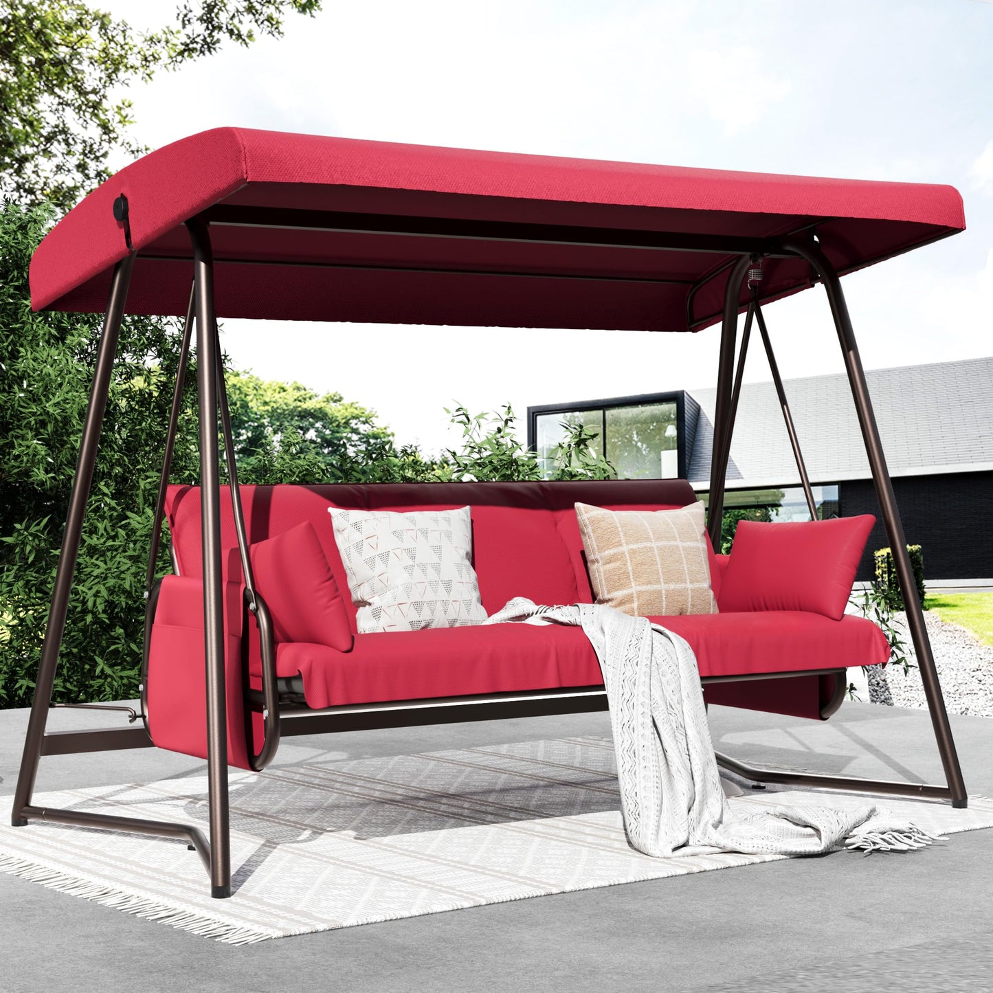 LUTINLIX 3-4 Person Oversized Outdoor Porch Swing with Adjustable Backrest Canopy,2-in-1 Swing Bed 800 lbs Capacity,Patio Swing with Removable Cushions for Yard Garden Poolside Balcony