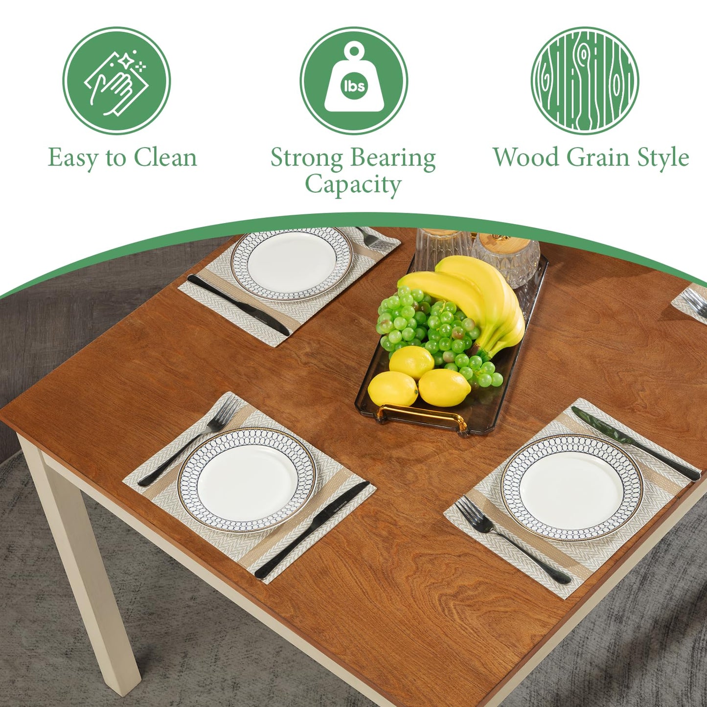 AMERLIFE 7-Piece Farmhouse Solid Wood Dining Table Set with 6 Upholstered Chairs, 60" Space Saving Dinner Table & Chairs Set, for Dining Room, Kitchen, Restaurant, Brown & White